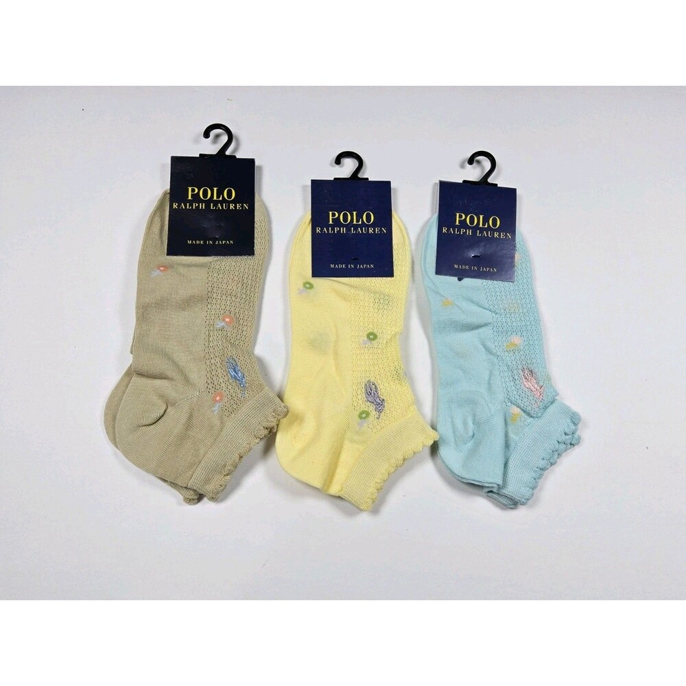 Polo Ralph Lauren Lightweight Floral Lot Of 3 Pair Ankle Socks Japan Size US 5-8